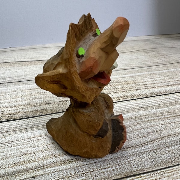 Vintage Carved Wooden Norwegian Troll Figurine, Henning? Cute Smile!