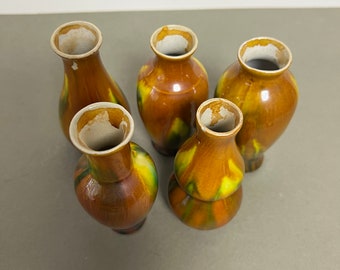 ヴィンテージ ドリップ グレーズ アート 陶器 花瓶：中国風 5個セット