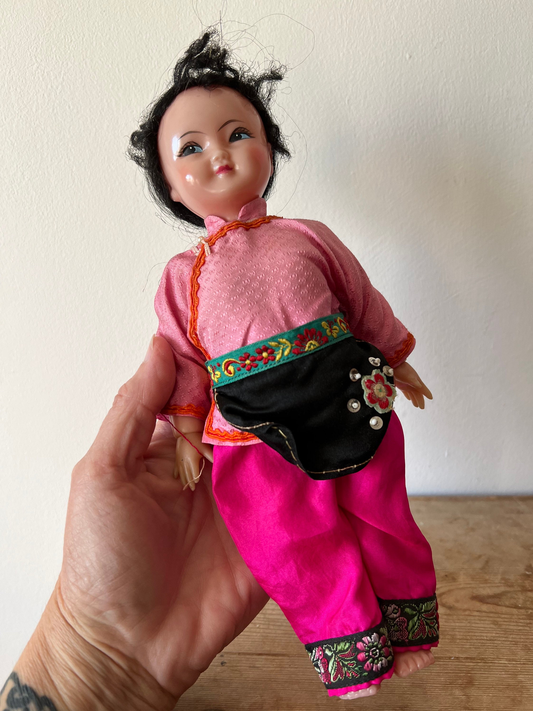 Vintage Chinese Girl Doll Pretty Face Pink Outfit Jointed Etsy