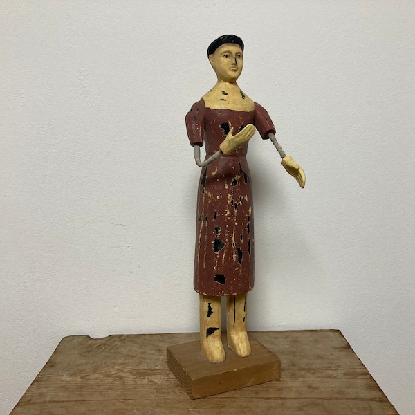 RESERVED for Paul Carved Wooden Santos Doll, Figurine , Monk or Priest, Articulated Arms, Vintage Reproduction