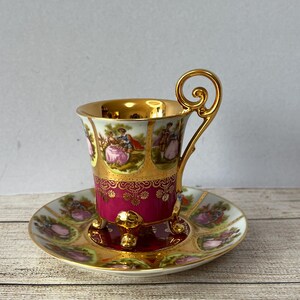 Vintage Alt Wien Demitasse Cup and Saucer: Burgundy Red, Gilded