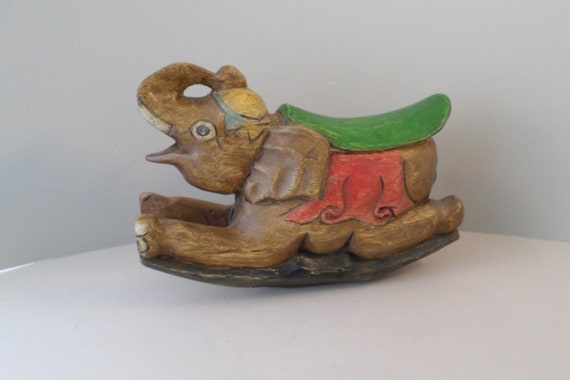 vintage wooden rocking elephant