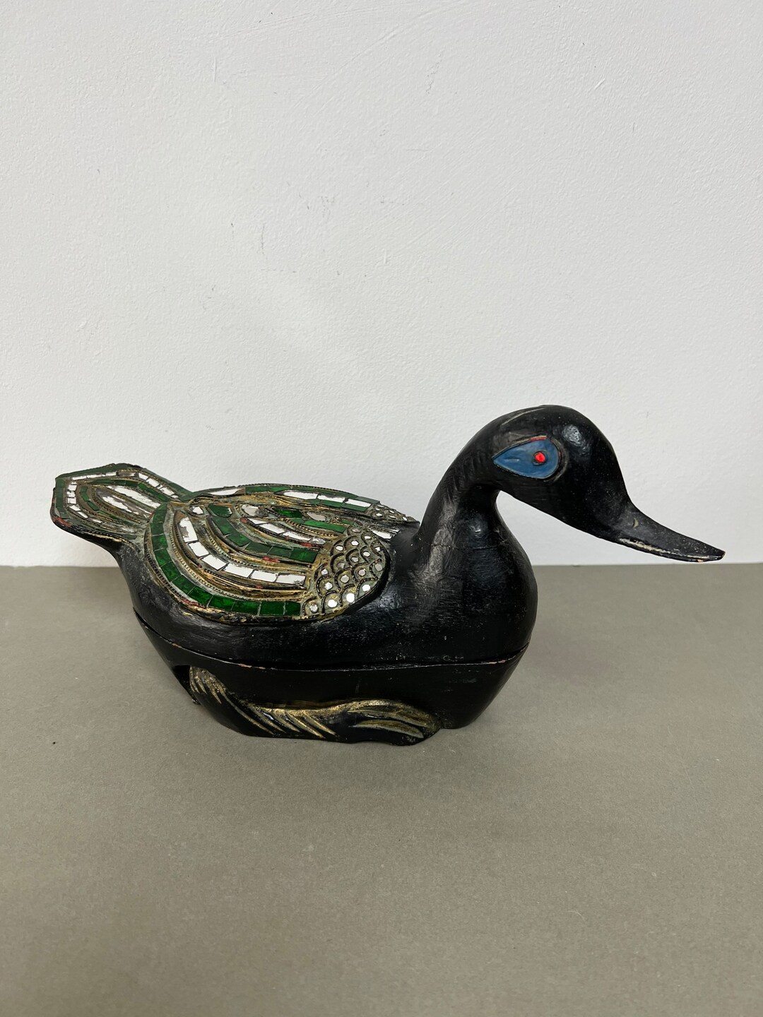 Vintage Hand Carved Wooden Duck Box, Mirror Mosaic Inlay, Thailand Etsy