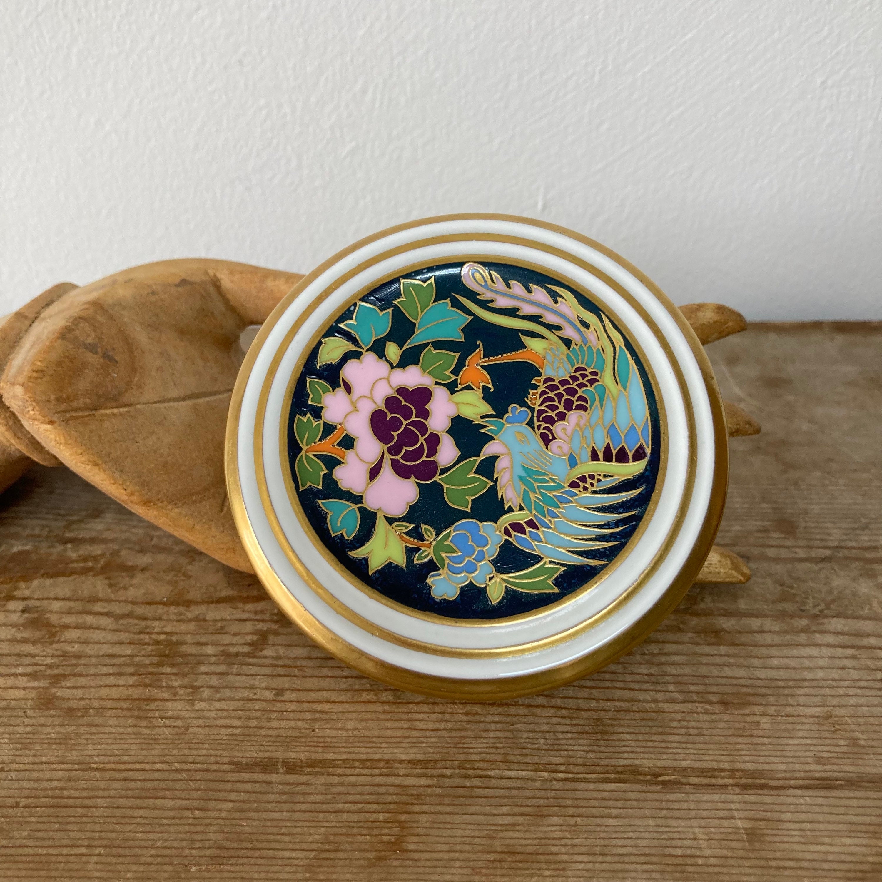 Vintage Coalport Bone China Trinket Box, Exotic Bird of Paradise, Gilded Bands
