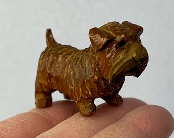 Vintage Miniature Carved Wooden Scottie Dog Figurine
