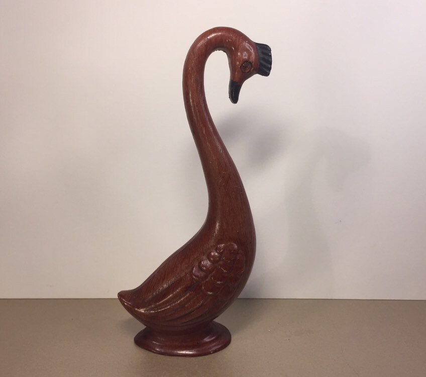 Vintage Mid Century Faux Wood Bird Figurine: Rhinestone Eyes