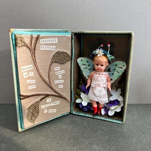 Friendly Flowers, OOAK Assemblage Sculpture, Vintage Doll, Art Deco Box