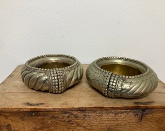Vintage Tribal Bangle Bowls: Silver Metal & Brass Trinket Dishes