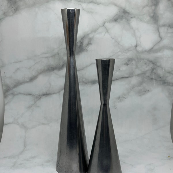 Pair Asymmetric Stainless Steel Modernist Style Candle Holders, Brushed Satin Finish, Erika Pekkari for IKEA?