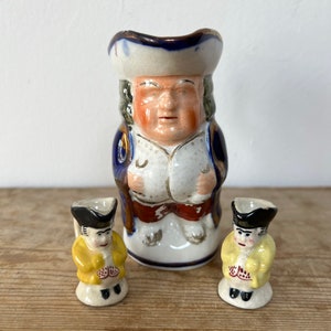 Antique Allertons Toby Jugs: Blue & Yellow Waistcoats, Set of 3