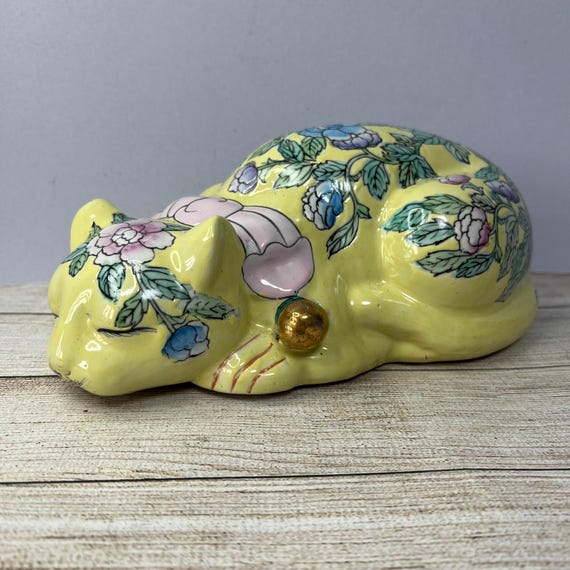 Vintage Chinese 'sleeping Cat' Porcelain Sculpture, Figurine