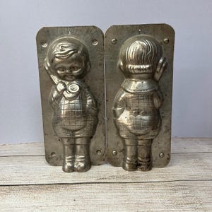 Vintage Schwarzer Boy With Telephone Chocolate Mold 2 Piece Tin Candy Mold Czech