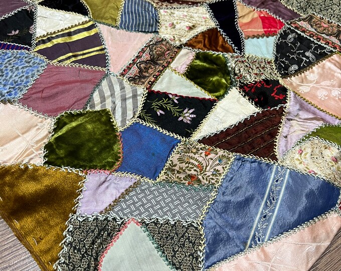 Antique Victorian Crazy Patchwork Hand Embroidered Panel - Etsy