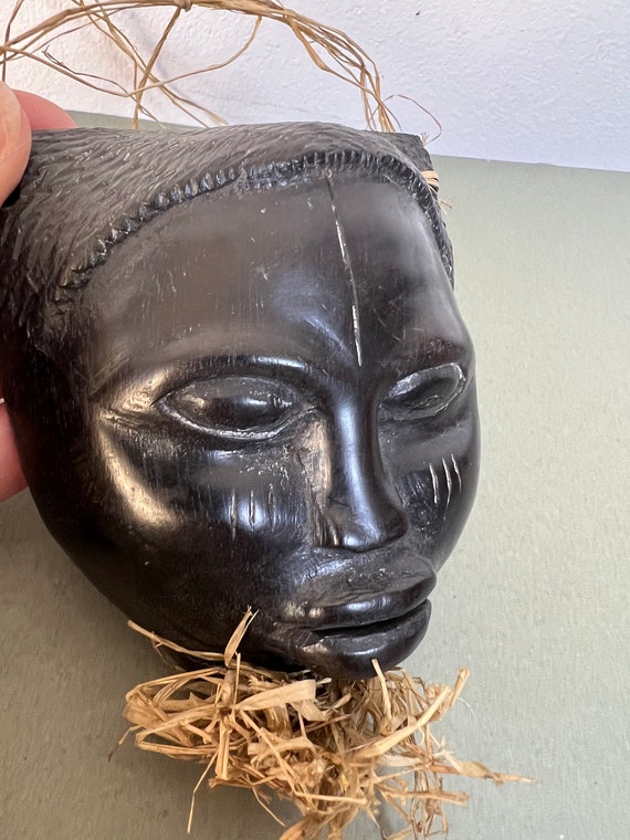 ヴィンテージの木製彫刻アフリカマスク、小、パスポートマスク
