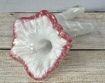 Vintage Art Glass Flower Figurine, Lacy White & Pink, Murano?