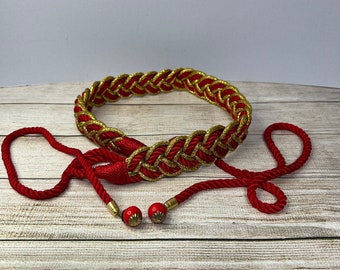 Vintage Red & Gold Braided Cord Tie Belt, Japanese Obi Sash Obijime?