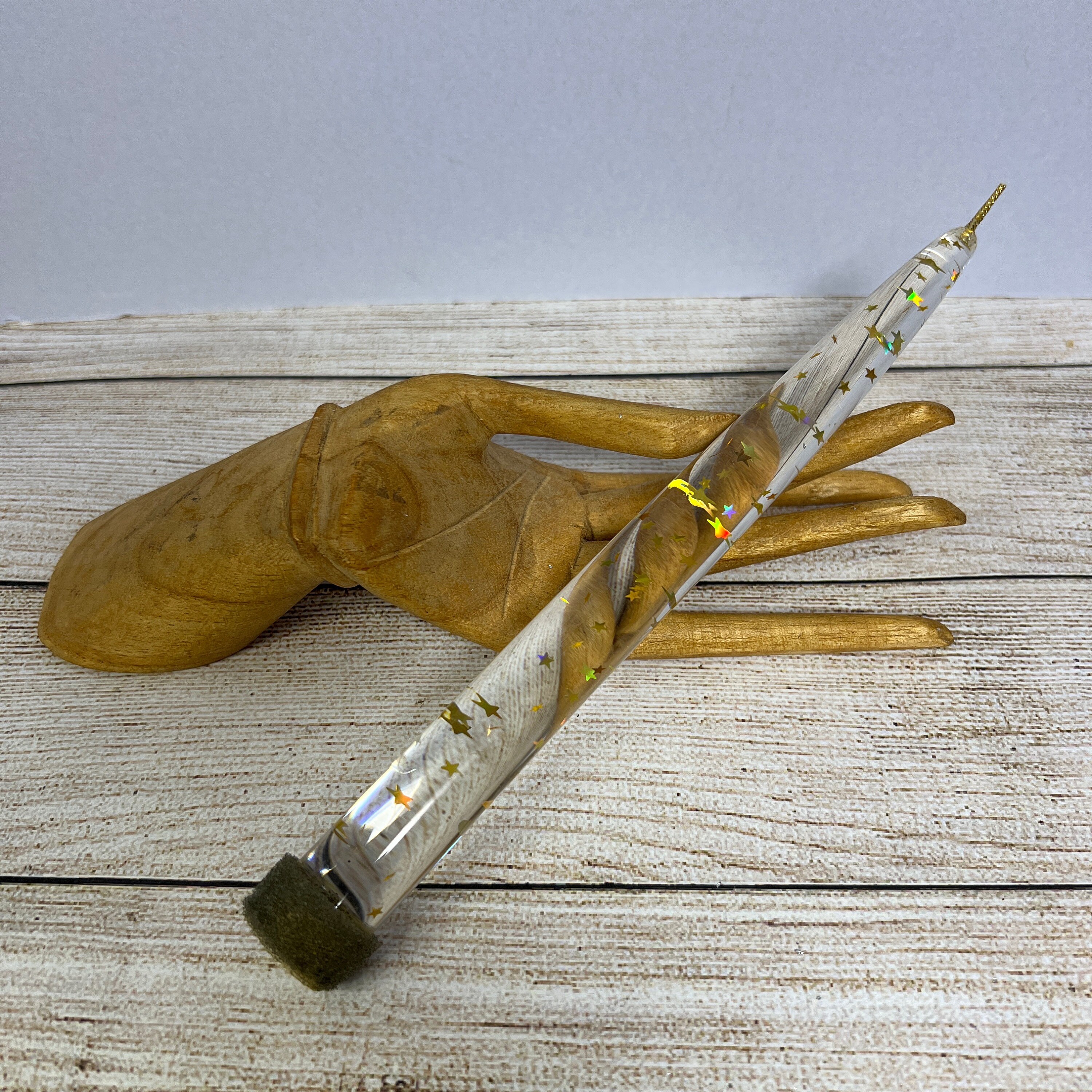 Vintage Lucite Decorative Dinner Candle with Holographic Stars Confetti Glitter, Nachtmann?