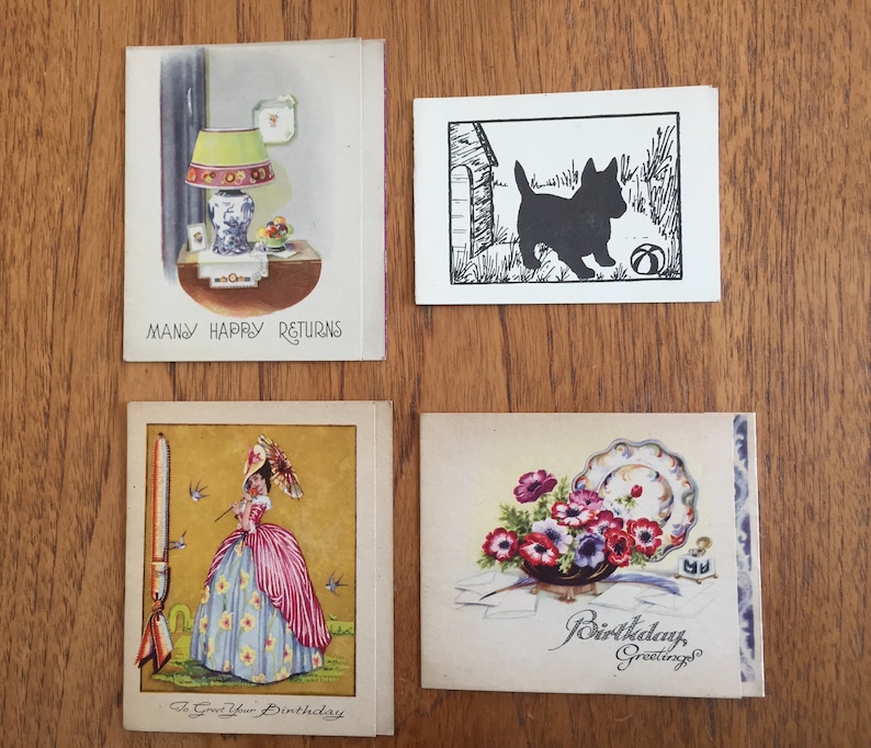 Scottie Dog Interior Still Life Crinoline Lady Greetings Cards Anemone Flowers 4 Vintage 40/'s,50/'s Birthday