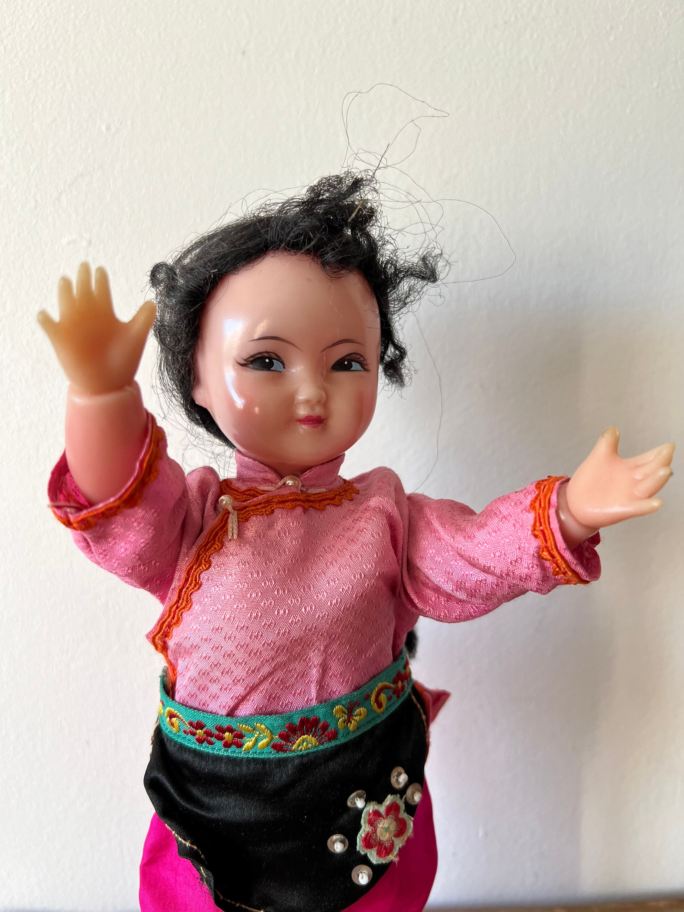 Vintage Chinese Girl Doll Pretty Face Pink Outfit Jointed Etsy