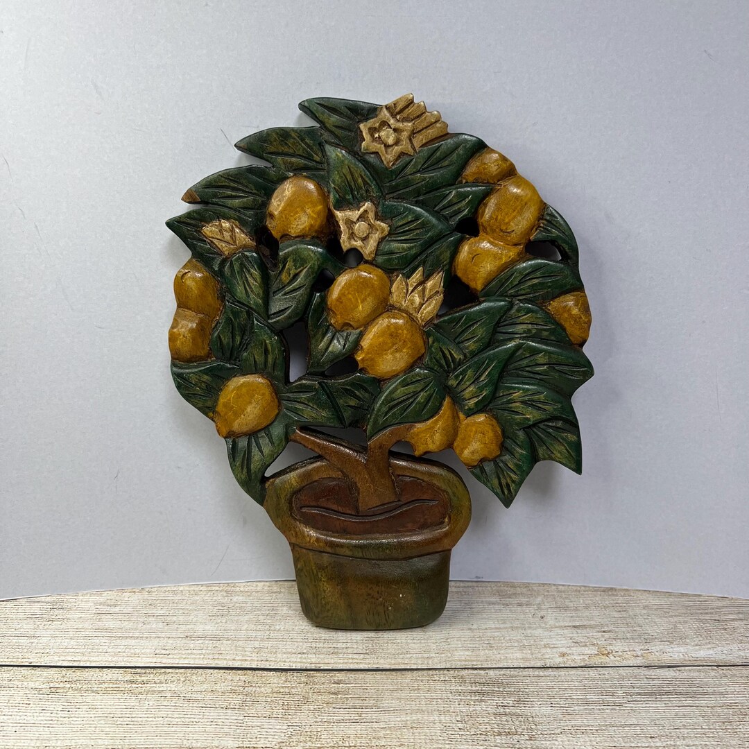 Vintage Carved Wooden Folk Art Wall Plaque, Lemon Fruit Tree - Etsy