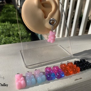 Super funky gummy bear plugs, dangle ear tunnels stainless steel double flare ear plugs, 2g - 1”