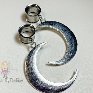 Gorgeous and elegant moon dangle plugs, dangle ear tunnels stainless steel double flare ear plugs, 2g - 1”