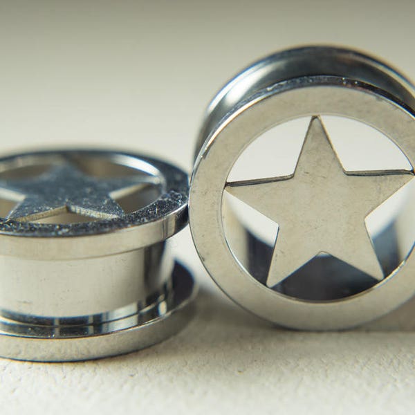 Screw on stainless steel star ear gauges, star ear plug, ear tunnel