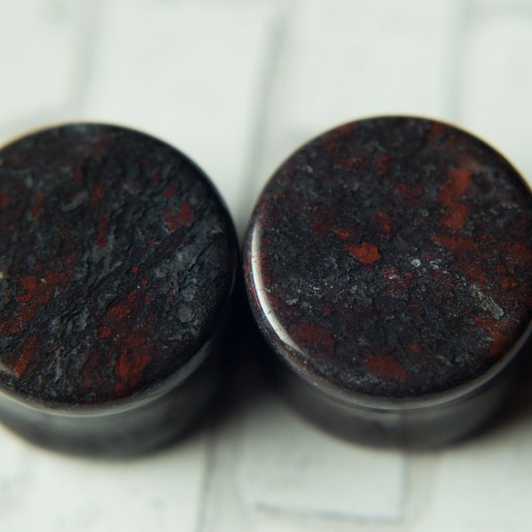 Red Snake skin  Stone Plug Double Flared Flesh Tunnels Gauges 2g-6mm, 0g-8mm, 00g-10mm, 1/2”-12mm, 9/16”-14mm, 5/8”-16mm