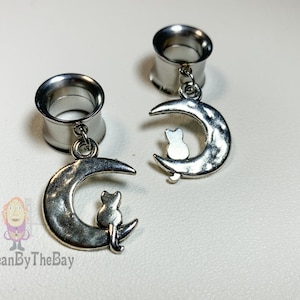 moon dangle plugs, can on the moon dangle ear tunnels stainless steel double flare ear plugs, 2g - 1 inch