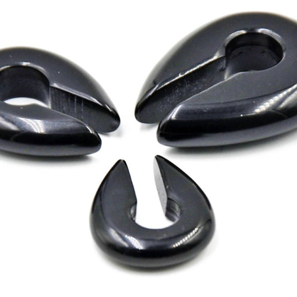 Gorgeous Black stone hoop ear weights, keyhole weights 2g - 6mm, 0g -8mm, 00g -10mm