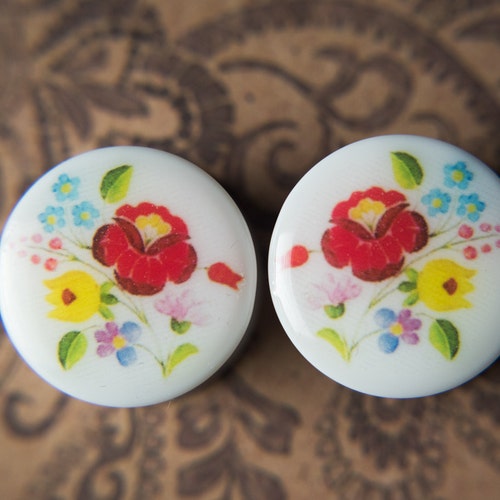 Traditonal Hungarian Flowers Double Flare Ear Etsy