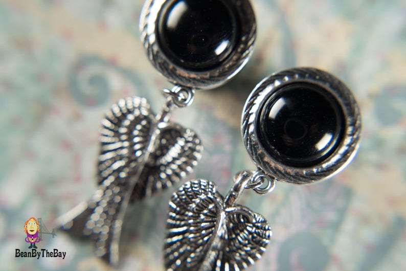 Gorgeous dangle angel wings plugs stainless steel single flare ear plugs 12 0g