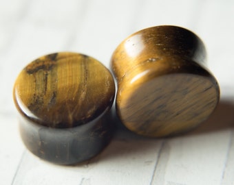 Tiger Eye  Stone Plug Double Flared Flesh Tunnels Gauges 3mm (8g) - 20mm (3/4")