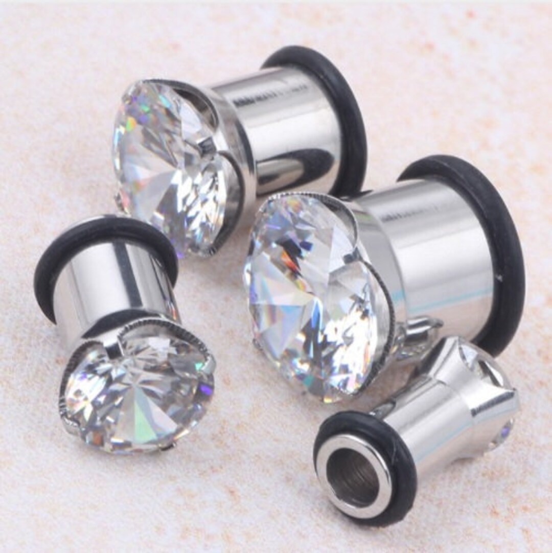 Pretty Ear Plugs With Crystal Clear Gems 2g 6mm 0g 8mm Etsy