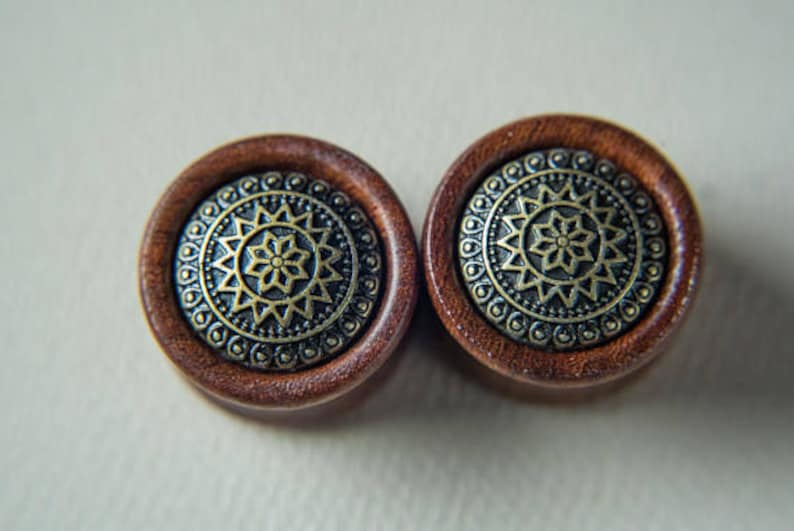 8mm to 25mm Gorgeous wood metal design ear gauges