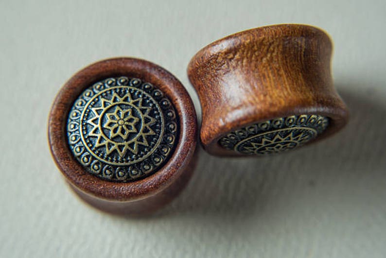 8mm to 25mm Gorgeous wood metal design ear gauges