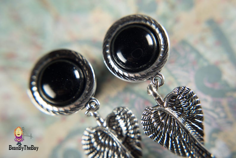 Gorgeous dangle angel wings plugs stainless steel single flare ear plugs 12 0g