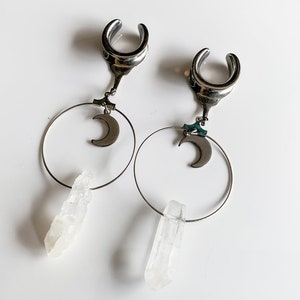 Gorgeous and elegant crystal dangle plugs, dangle ear tunnels stainless steel double flare ear plugs, 2g - 5/8"