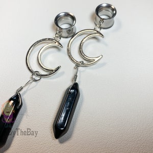 Gorgeous and elegant moon dangle plugs, dangle ear tunnels 2g - 1”