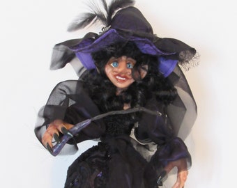 Amara, 19" Purple Witch, Halloween Witch, Witch Decor, Handmade Art Doll, Halloween decor, Whimsey Witch, Witch Ornament, by ds hahn