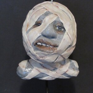 OOAK Little Mummy Ornament, Orville the Mummy, Halloween Ornament by Sherry Harrison*With Hanger
