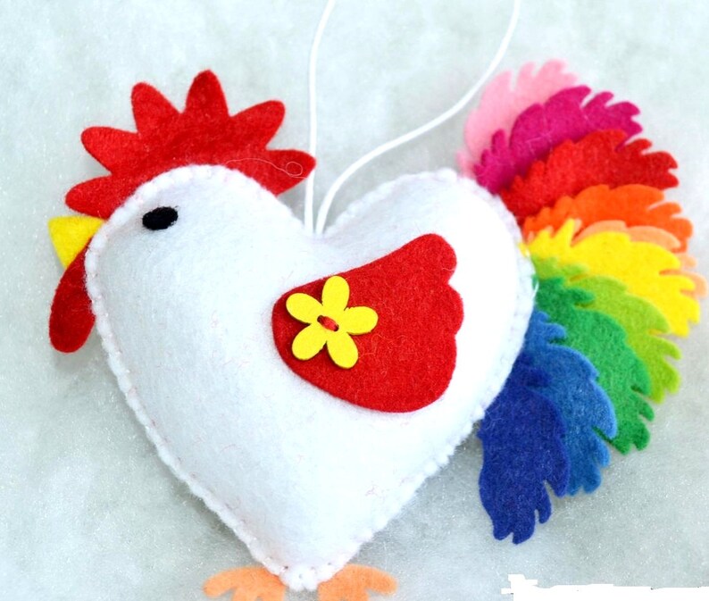 Felt rooster ornaments handmande felt ornaments chicken image 0