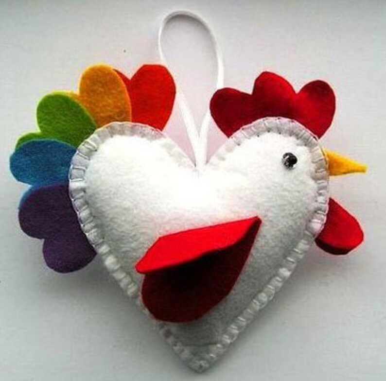 Felt rooster ornaments handmande felt ornaments chicken image 1