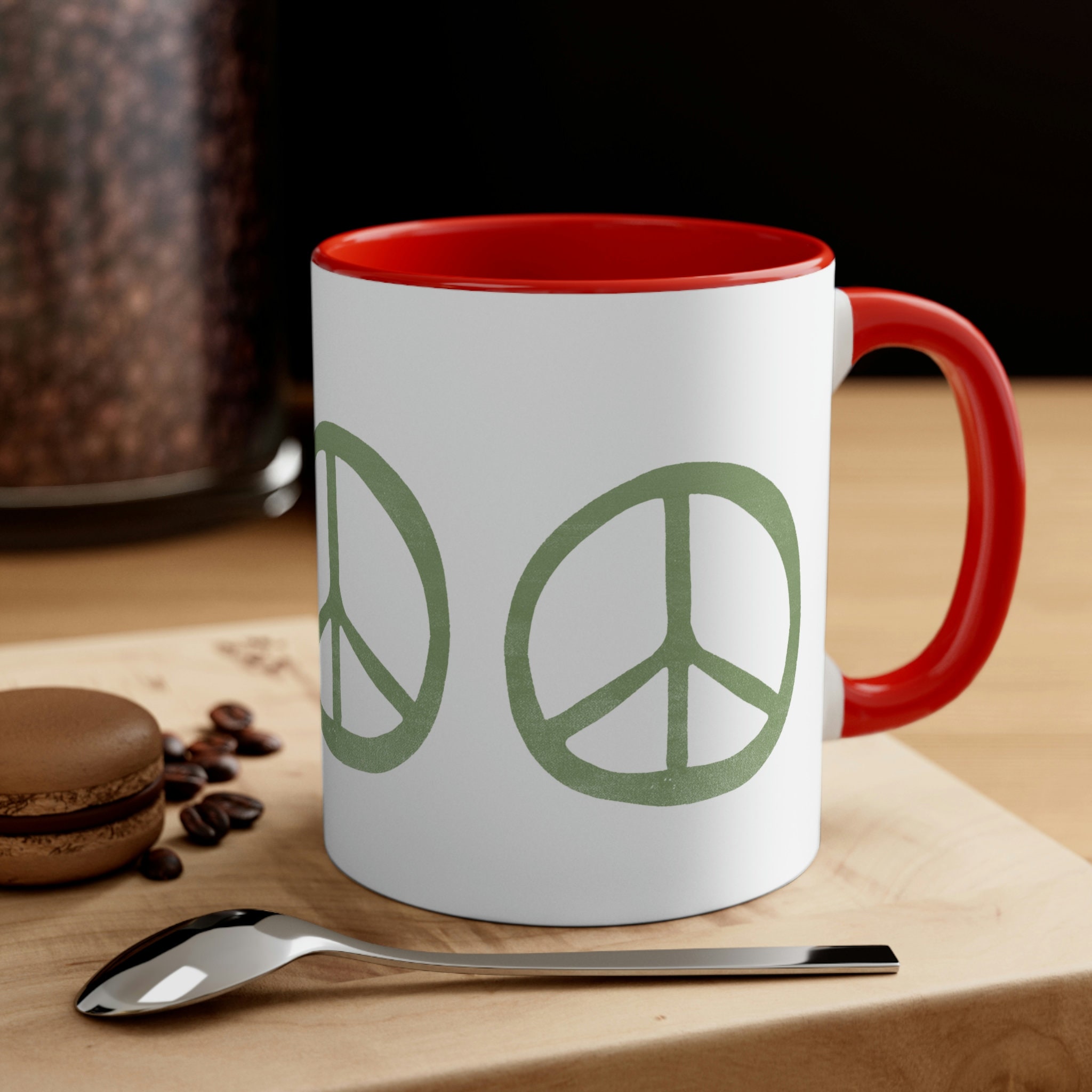 Peace Sign Accent Coffee Mug, 11oz Retro 
