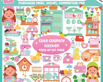 Cottagecore Kök Clipart, Lantlig Köksredskap, Retro PNG (Digitala Klistermärken)