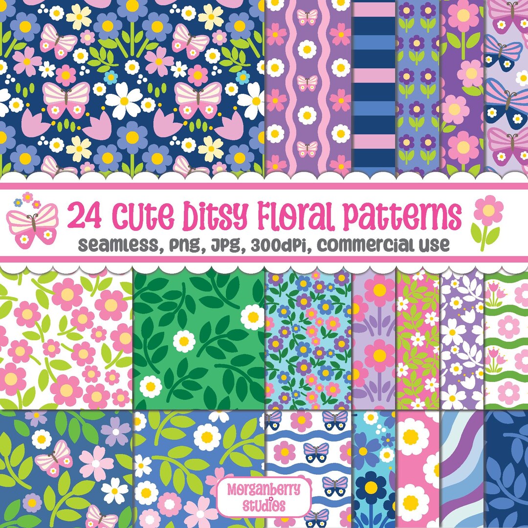 Cute Ditsy Floral Seamless Pattern Bundle | Small Flower Digital Prints ...