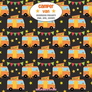 Modèle sans couture de camping-car Camping Bonfire | Aventure en plein air, camping, sublimation PNG | Boho rétro camping motif téléchargement numérique PNG