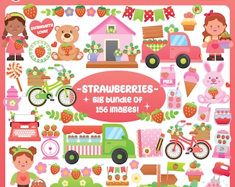 Strawberry Clipart Set | PNG & Goodnotes Digital Stickers | Cute Fruit Illustrations | Digital Planner Stickers | Summer Aesthetic Graphics