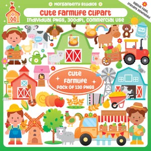 Clipart de fazenda fofa, clipart de aniversário de fazenda, clipart de animais de fazenda, clipart de fazenda para uso comercial, design de sublimação de fazenda, gráficos para Canva