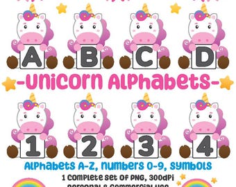 Magical Unicorn Alphabet PNG, Doodle Letters Clipart (Digital Download)